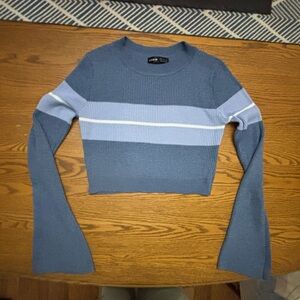 SHEIN Blue Striped Ribbed Crewneck Sweater